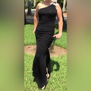 Bebe Black One Shoulder Cocktail Gown